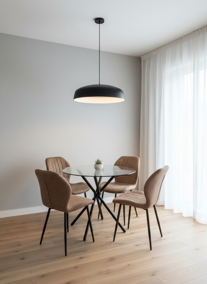 image 1 of New York Dining Table with 4 Jaydn Leather Chairs - Tan | Brown | Tan