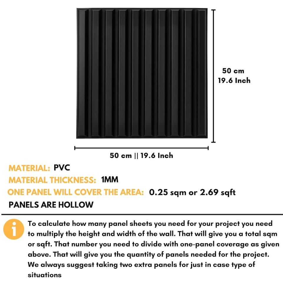 image 1 of NOVECRAFTO Fluted Line 3D Wall Panels – 6 Sheets 1.5 sqm (16.15 sqft) – Decorative Matte PVC Panels 50x50cm – Modern Fluted Design | Black