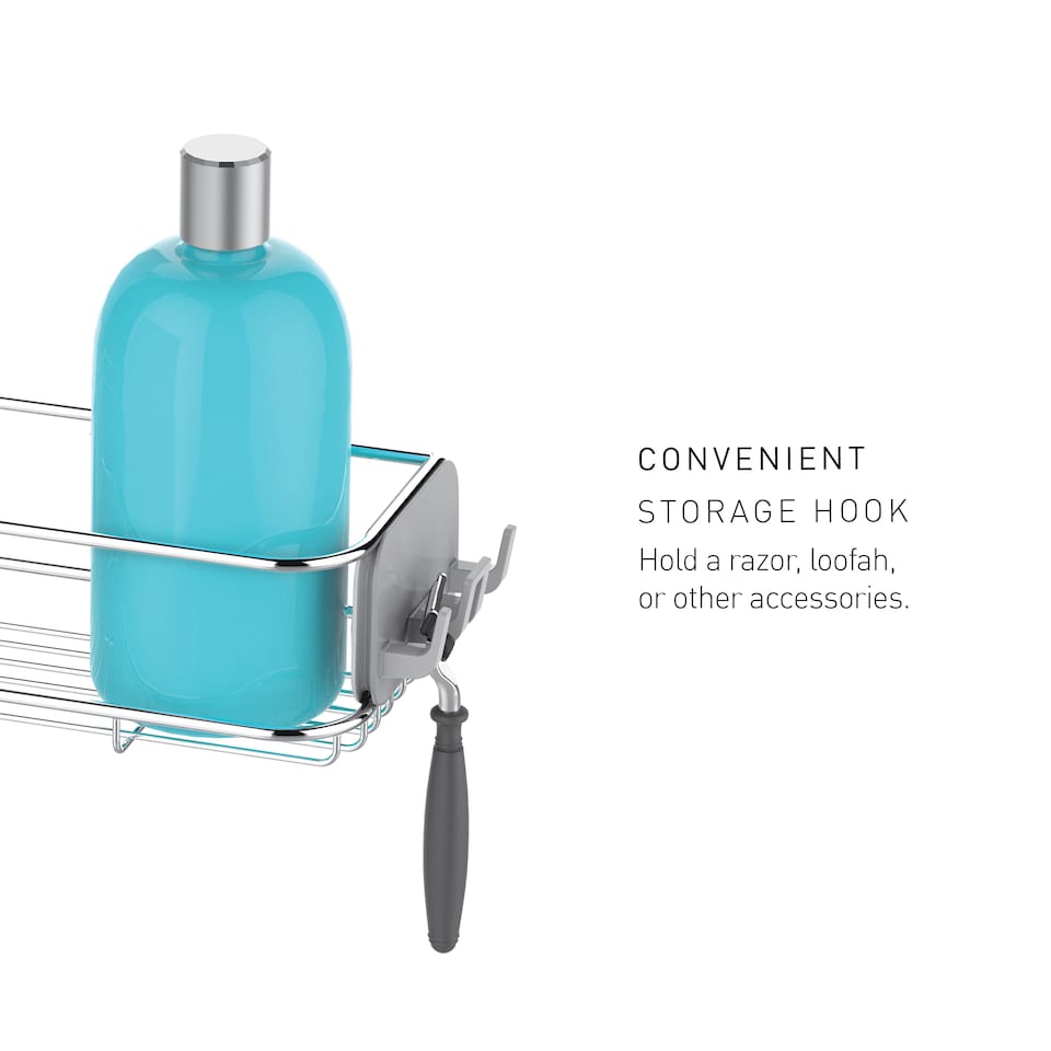 image 1 of Simplehuman Over Door Shower Caddy | Silver | Matt Stainless Steel + Anodised Aluminium | Overdoor | 1