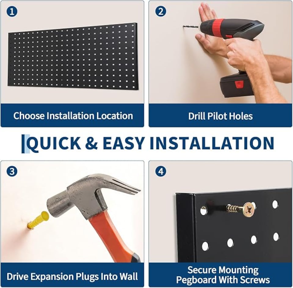 image 1 of London Boutique Metal Tool Pegboard 0.7mm Steel Wall Organiser 60x30cm,3 pcs