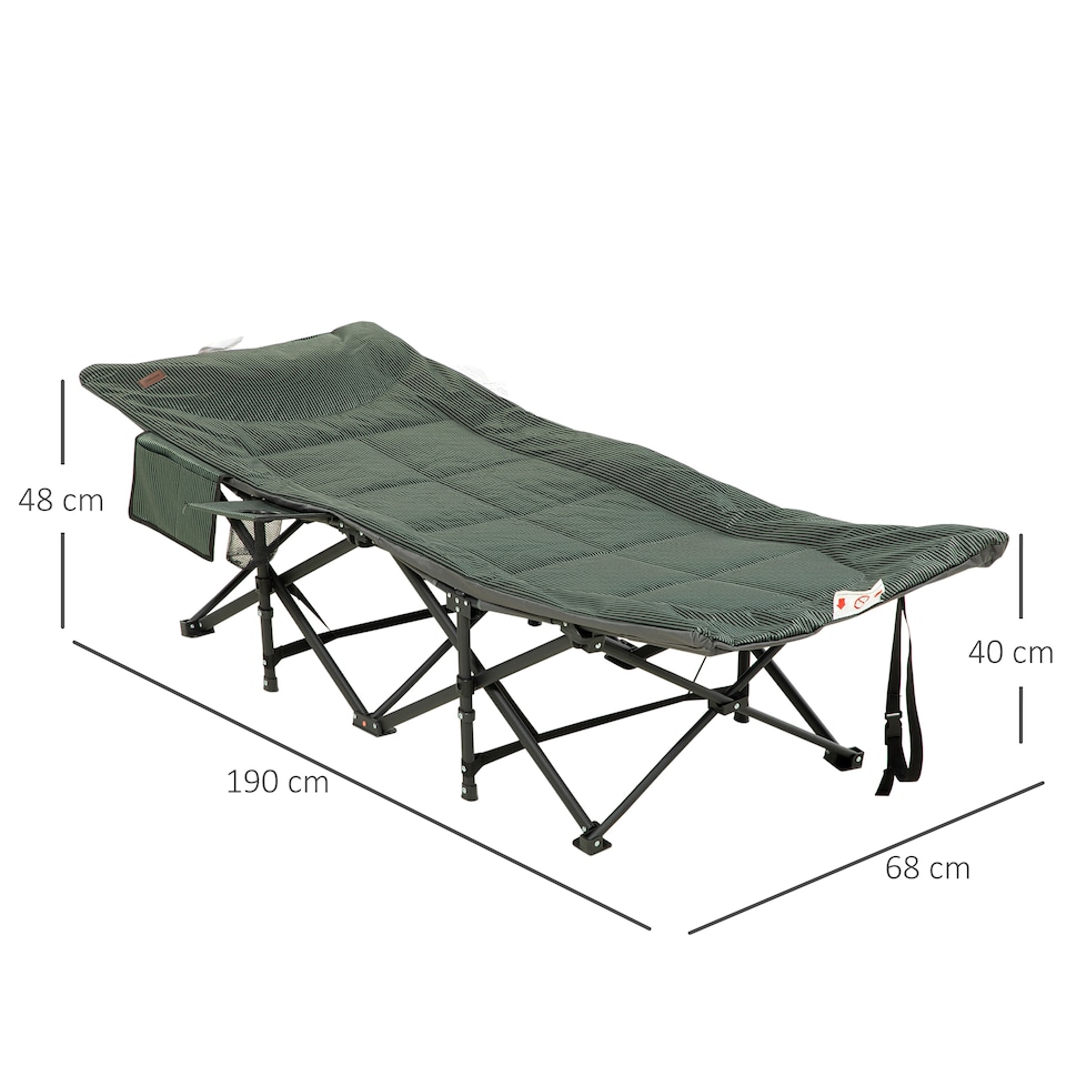 image 1 of Outsunny Camping Bed for Adults, Single Folding Camp Bed, Padded Portable Camping Cot for Sleeping, with Carry Bag, Side Pocket and Cup Holder for Outdoor, Travel, Fishing, Grey