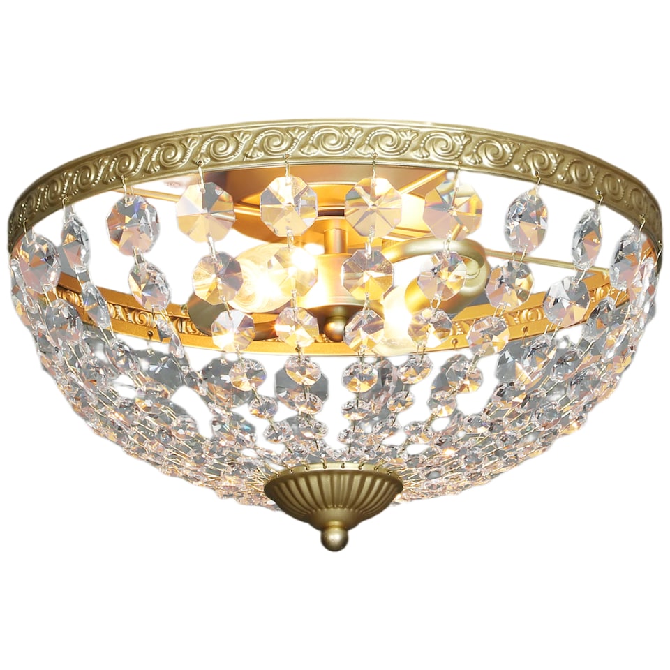 image 1 of HOMCOM Crystal Chandelier Ceiling Light with 168 Octagonal Beads, Vintage 2-Light Flush Mount Ceiling Light for Living Room, Bedroom, Hallway, Dining Room, Gold Tone | Gold