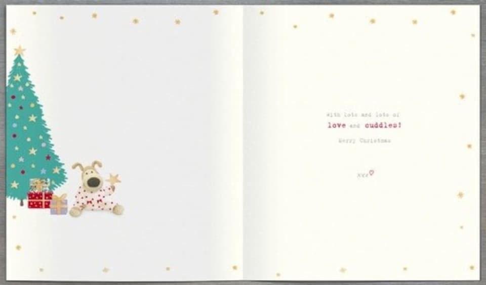 image 1 of Boofle with Gifts Cute Baby Girl's 1st Christmas Card