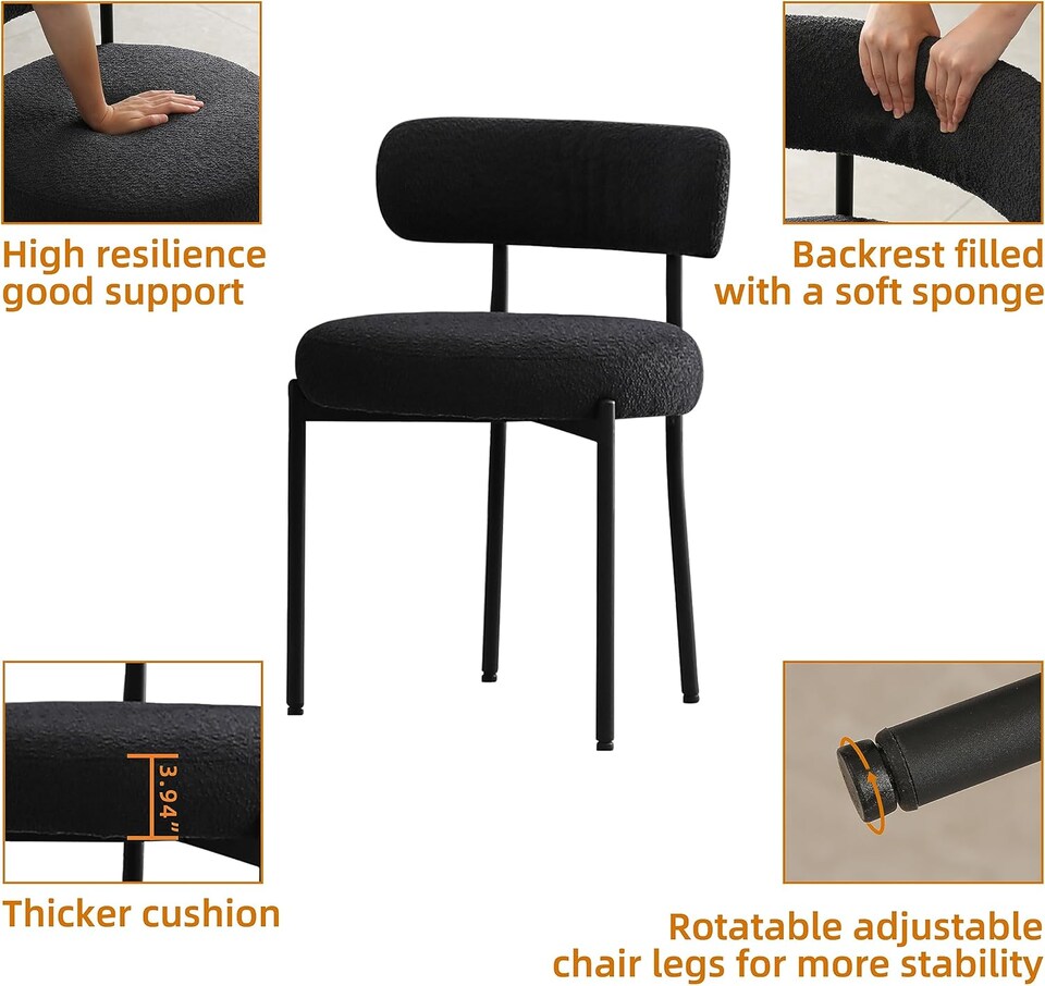 image 1 of Dining Chairs Set Teddy Fabric for Kitchen Bedroom Living Room Study Cafe Chairs