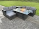 image 1 of Fimous Outdoor Rattan Garden Furniture Gas Fire Pit Dining Table Sets Gas Heater Lounge Big Footstool Dark Mixed Grey 7 Seater
