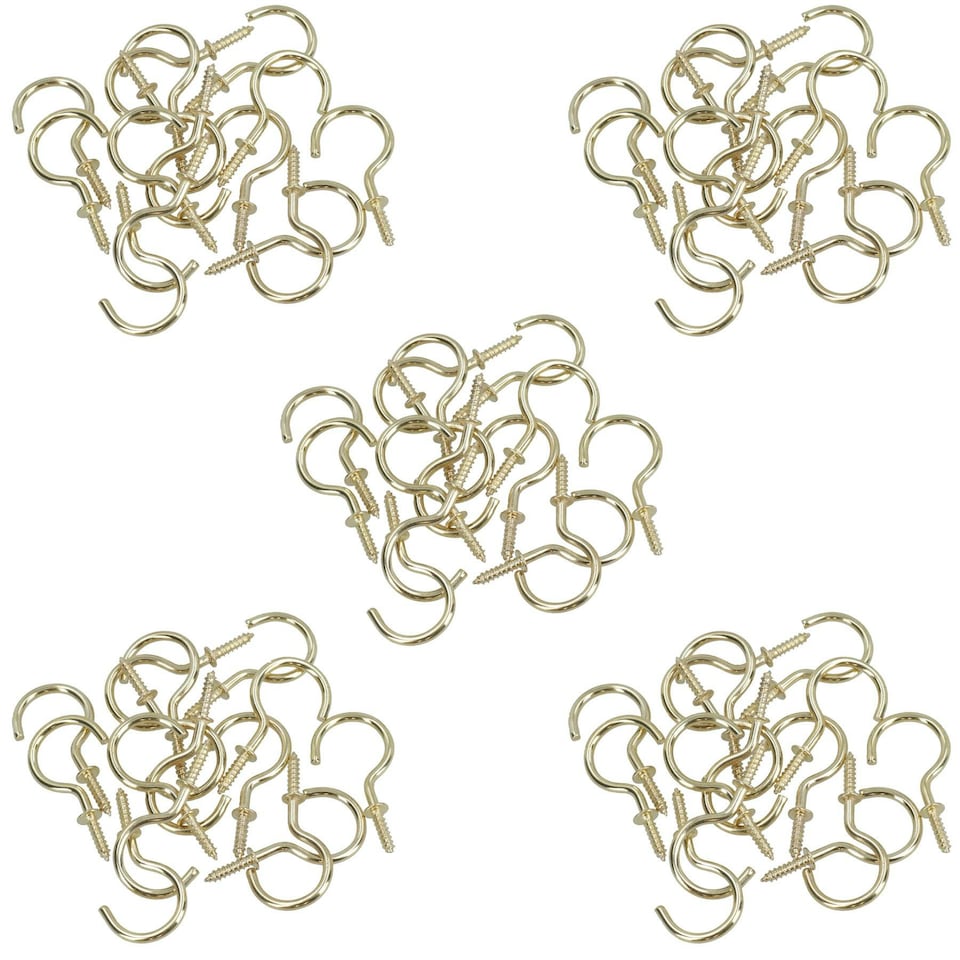 image 1 of 38mm Cup Hook Screws Picture Curtain Hangers Fasteners Brass Coated 75pc
