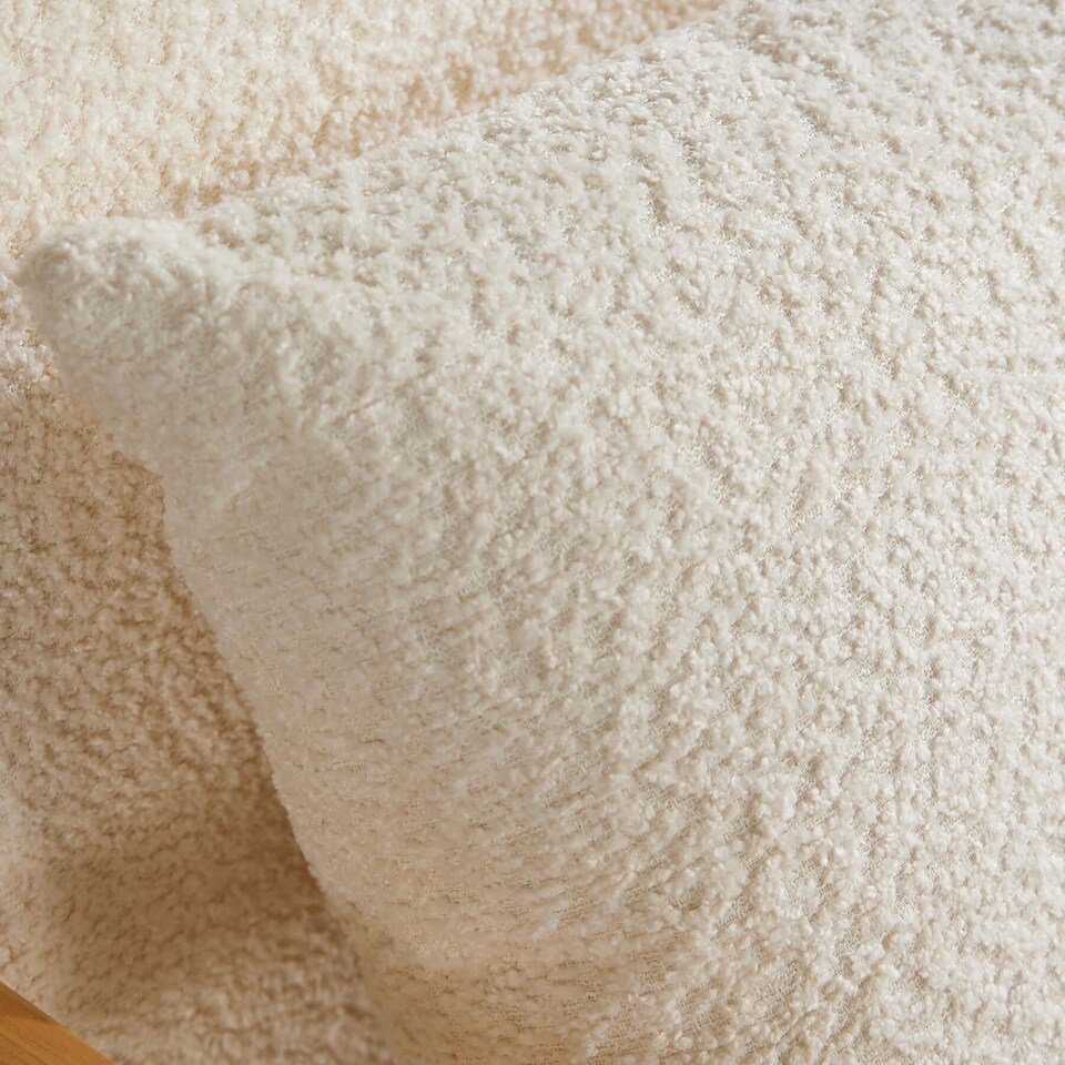 image 1 of Boucle Wooden Armchair Teddy Fur Cream Modern Home Chair Furniture Seating