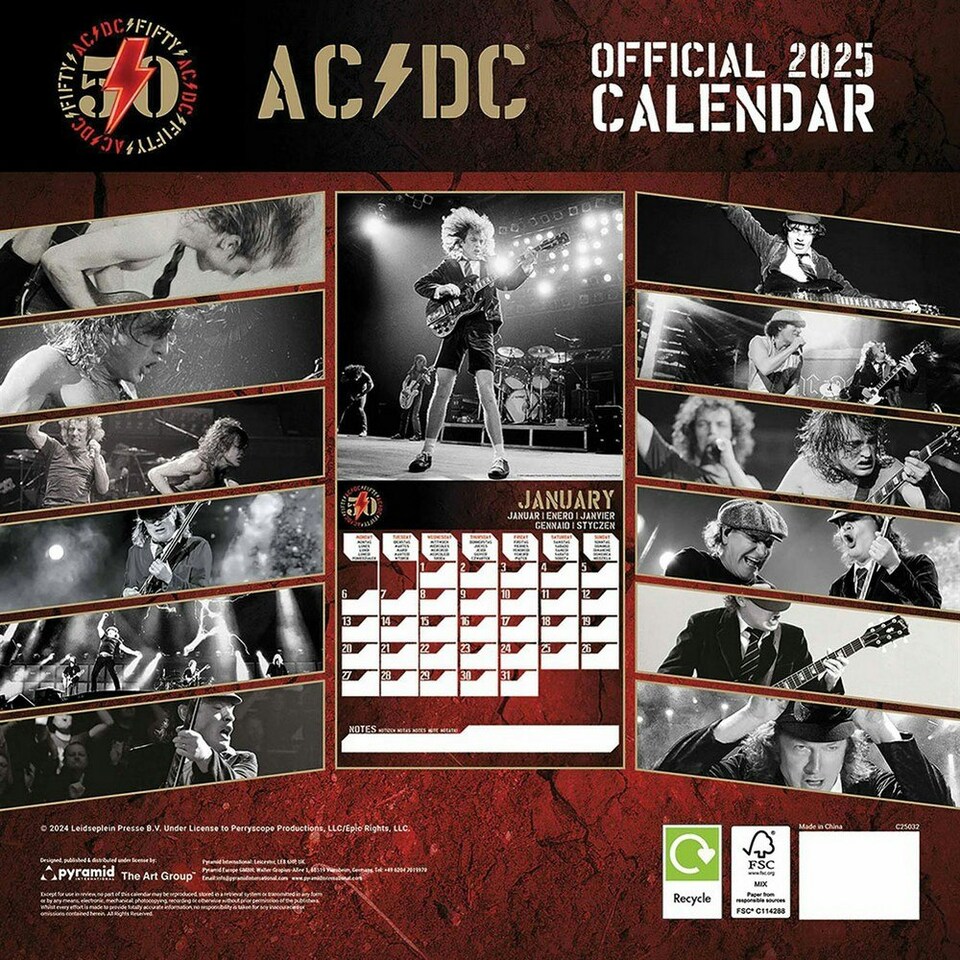 image 1 of AC/DC 2025 Square Wall Calendar - Red/Black/Gold - One Size