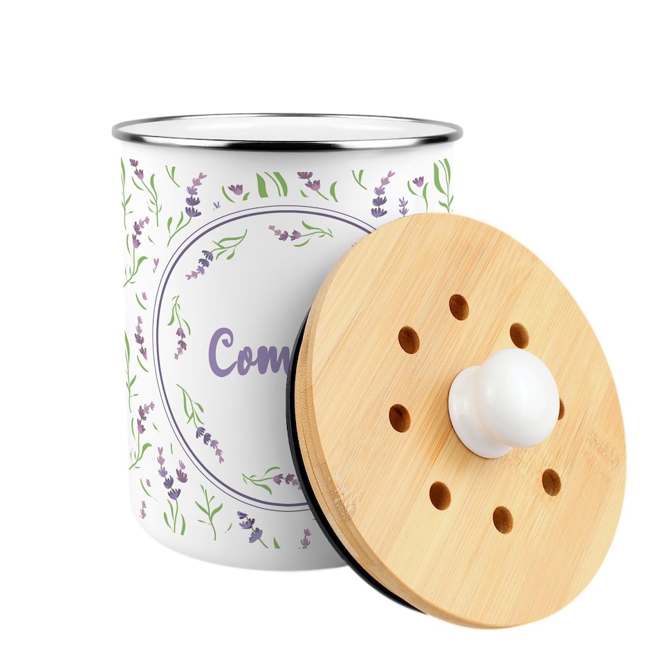 image 1 of Wispy Lavender Compost Caddy - Metal 2L Decorative Kitchen Food Waste Bin