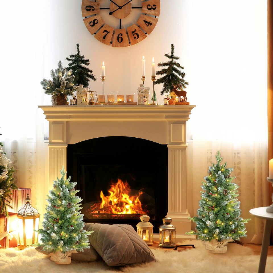 image 1 of HOMCOM 2 Pieces 3' Prelit Artificial Tabletop Christmas Trees, LED Display