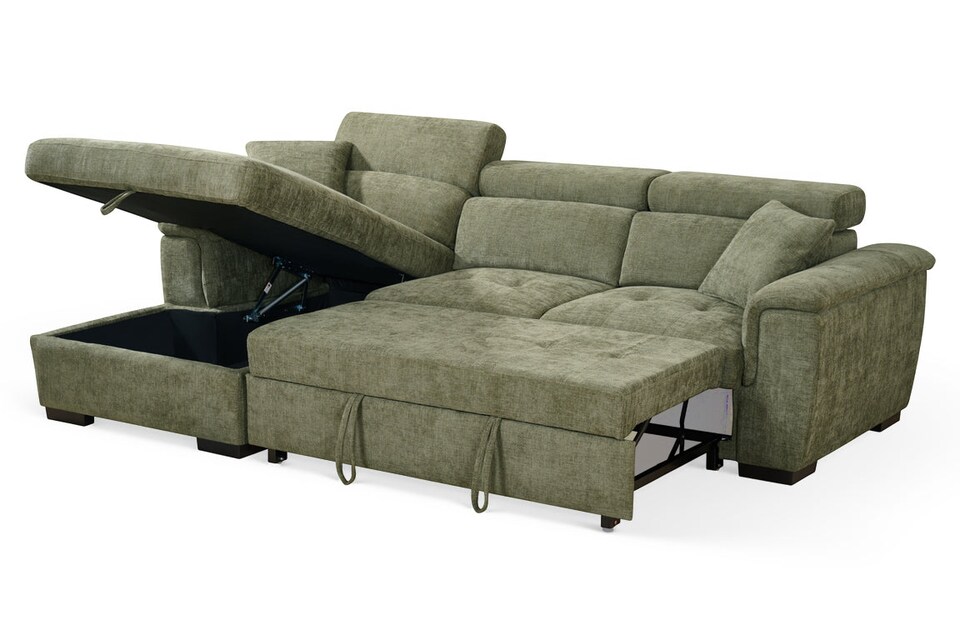 image 1 of Green Chenille Fabric 1C2 Corner Sofabed with Storage WILSON