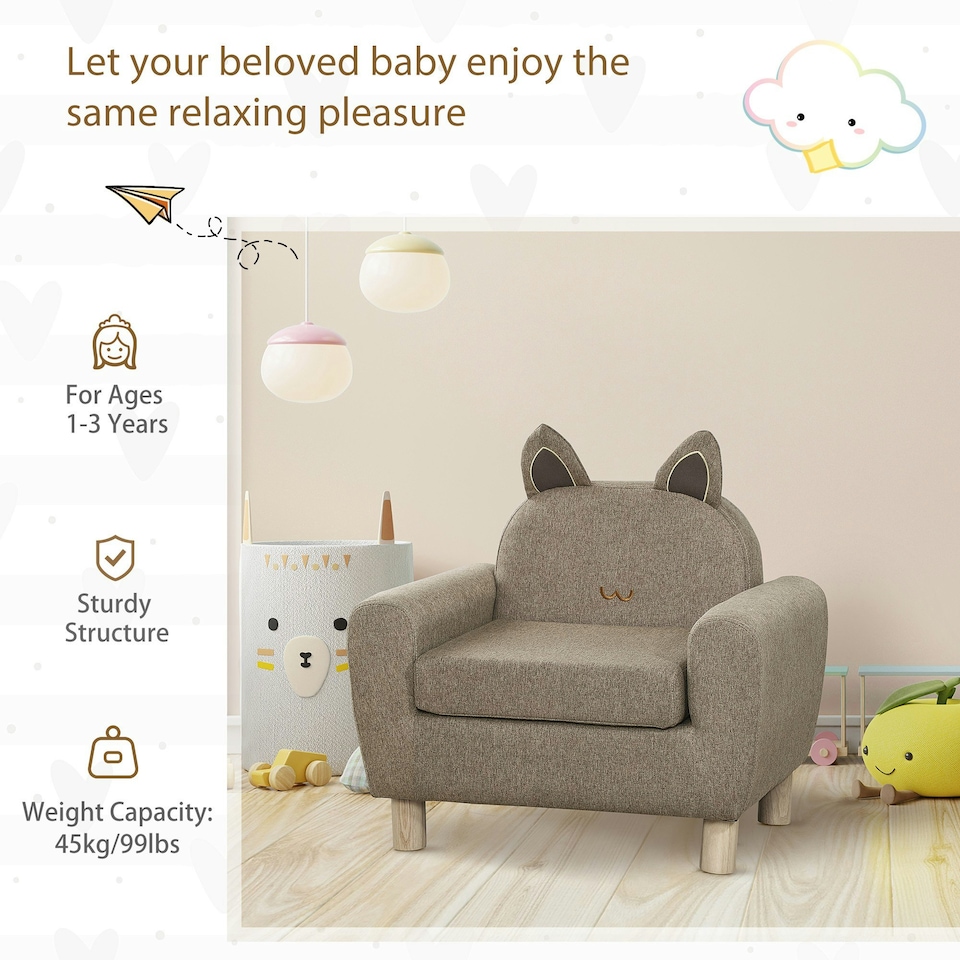 image 1 of HOMCOM Kids Sofa Children Armchair Toddler Chair Ear Modeling Bedroom Brown | Brown | Chair
