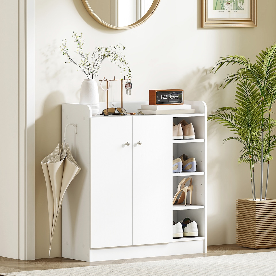 image 1 of HOMCOM Shoe Storage Cabinet Two Doors w  Adjustable 4 Shelves Cupboard Footwear Rack Stand Organiser Hallway White