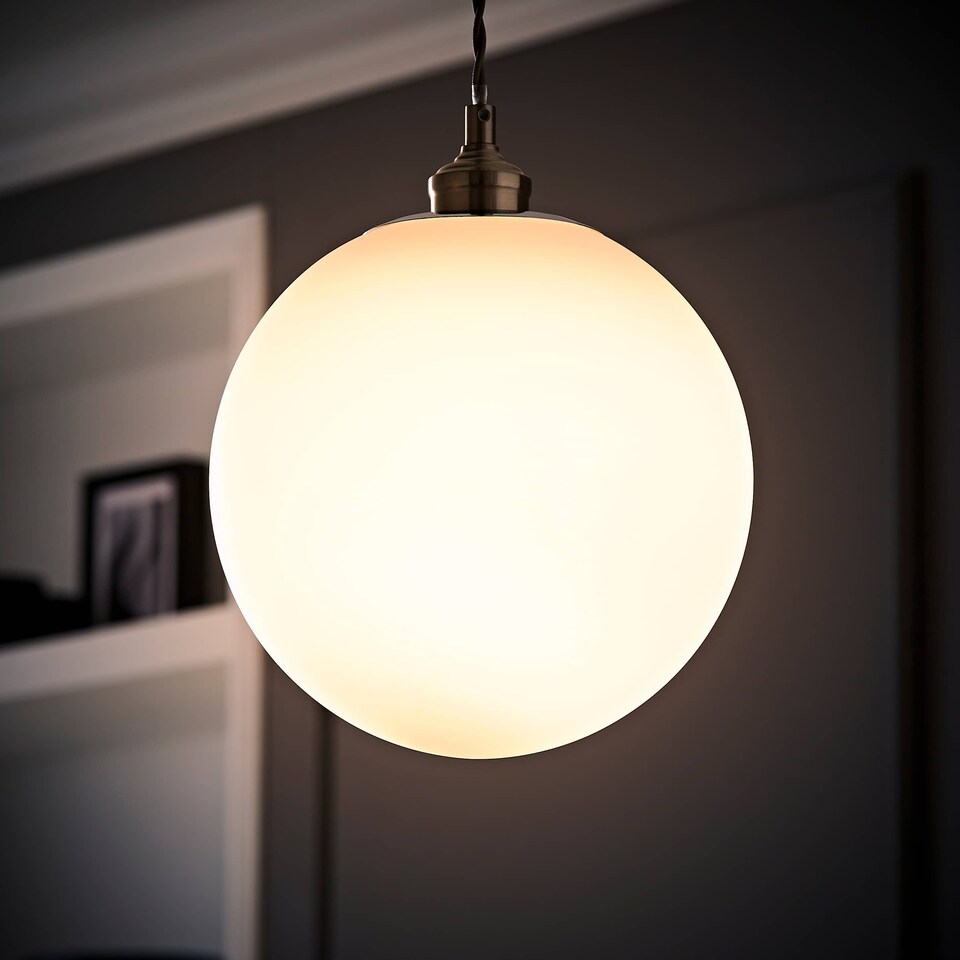 image 1 of ValueLights Metropolis Large White Glass Globe Pendant Light Shade | Silver