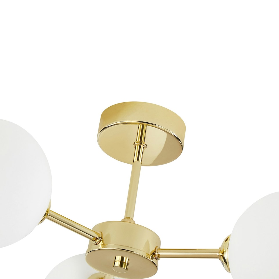 image 1 of Contemporary Chic Polished Gold Ceiling Light with Opal White Globe Glass Shades