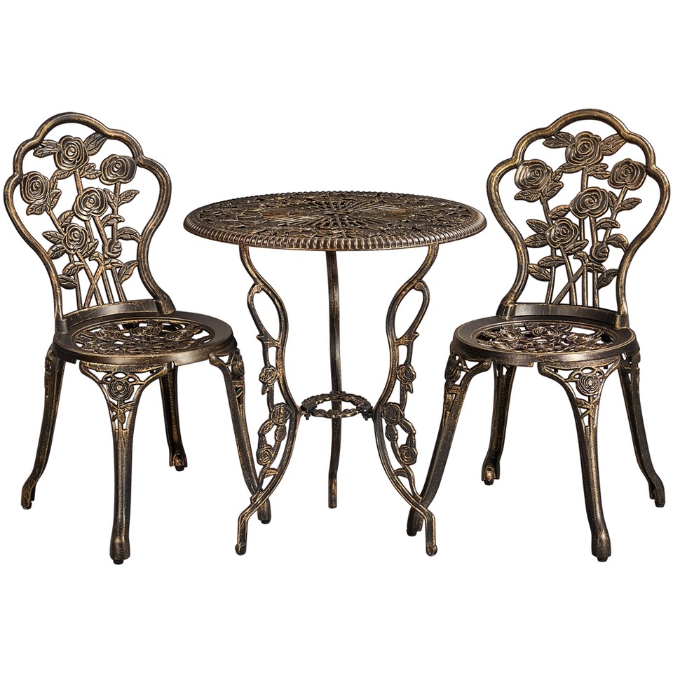 image 1 of Yaheetech 3 Piece Patio Bistro Table Set with Umbrella Hole-Bronze | Bronze | Bronze | 1