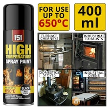 Matt Black High Temp 650°C Spray Paint 400ml for Stoves BBQ Firepits Engines Black