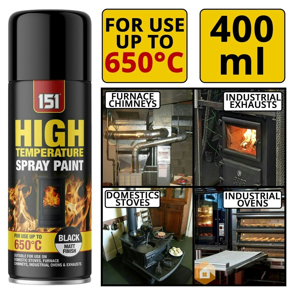 image 1 of Matt Black High Temp 650°C Spray Paint 400ml for Stoves BBQ Firepits Engines Black