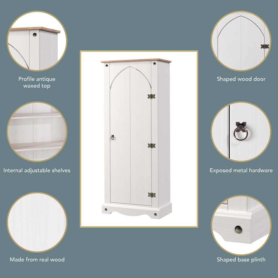 image 1 of Corona Vestry Cupboard in Antique Waxed Pine - Adjustable Shelves for Kitchen, Hallway or Living Room | White | White | One Size | 1