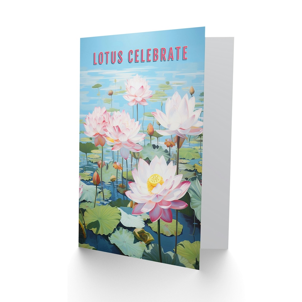 image 1 of Lotus Let Us Celebrate Wordplay Pond Flower Congratulations Card