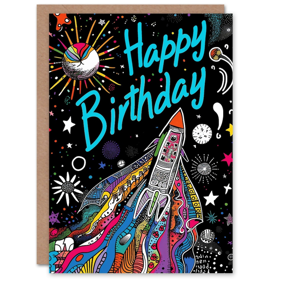 image 1 of Space Rocket Ship Planets Colourful Fun Kids Child Kids Birthday Card