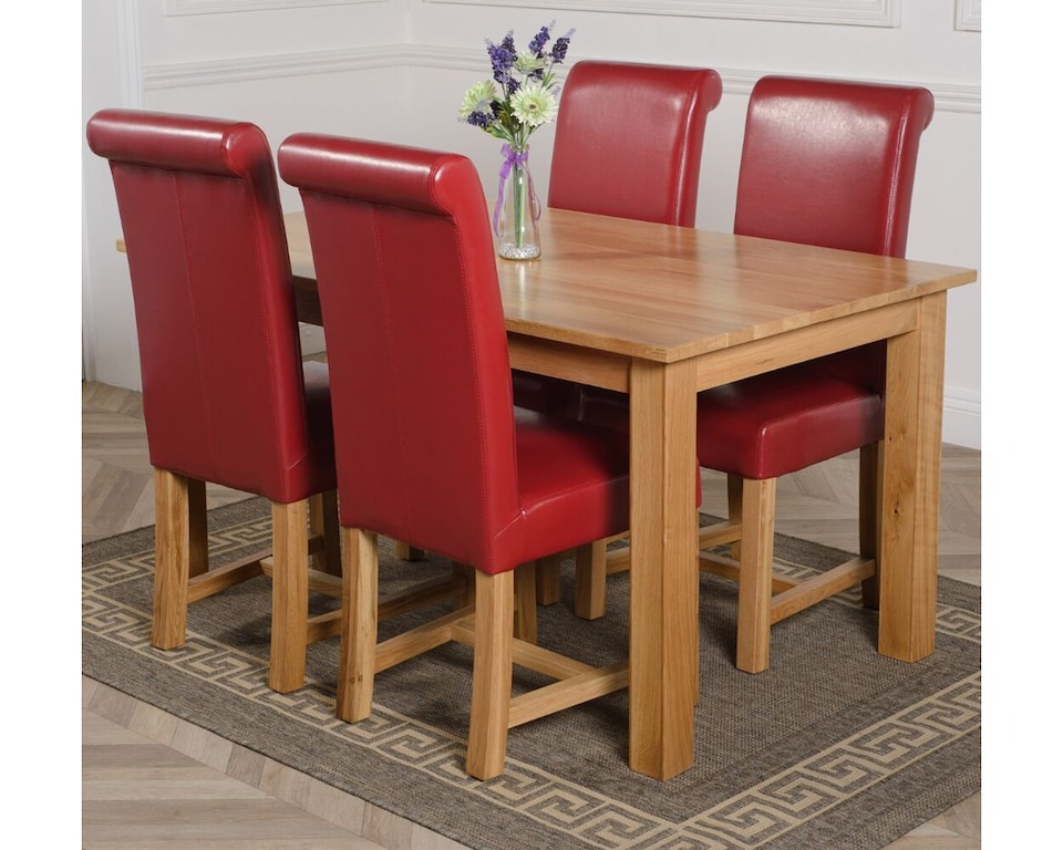 image 1 of Oslo 150 x 90 cm Medium Oak Dining Table and 4 Washington Leather Chairs | Red | Red