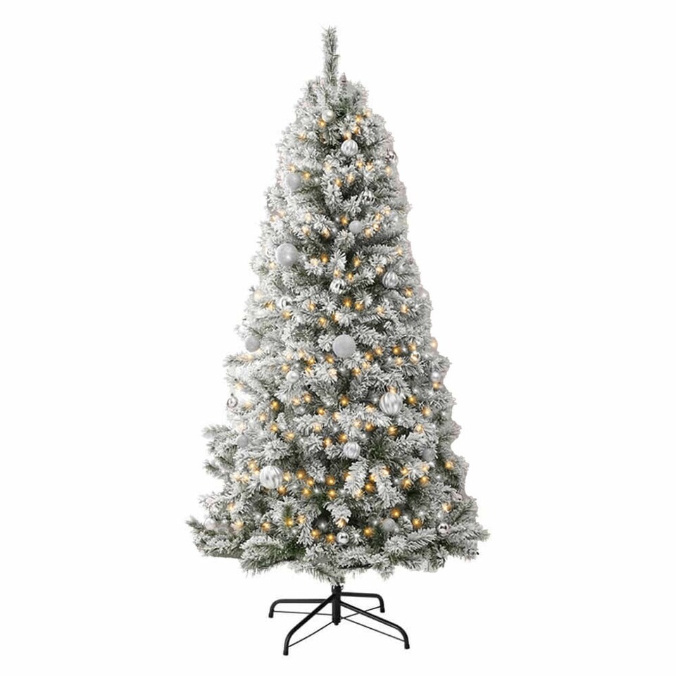 image 1 of 7ft Neo Scandinavian Tips Spruce Fir Artificial Christmas Tree Xmas Realistic Branches Green Natural Branches with Solid Metal Legs (Snow Flocked) | Green