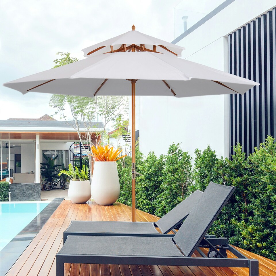 image 1 of Outsunny Garden Patio Parasol Sun Shade Outdoor Umbrella Canopy Cream