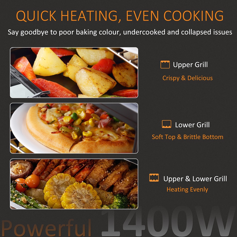 image 1 of HOMCOM Mini Oven, 16L Countertop Electric Grill, Toaster Oven with Adjustable Temperature, 60 Min Timer, Crumb Tray, Baking Tray, Wire Rack, Tray Handle, 1400W, Silver