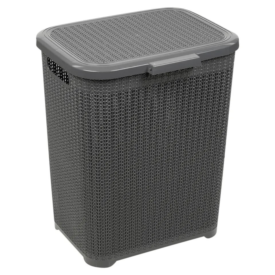 image 1 of 45L Violetta Laundry Basket Hamper w/ Handles & Lid | Grey | 1