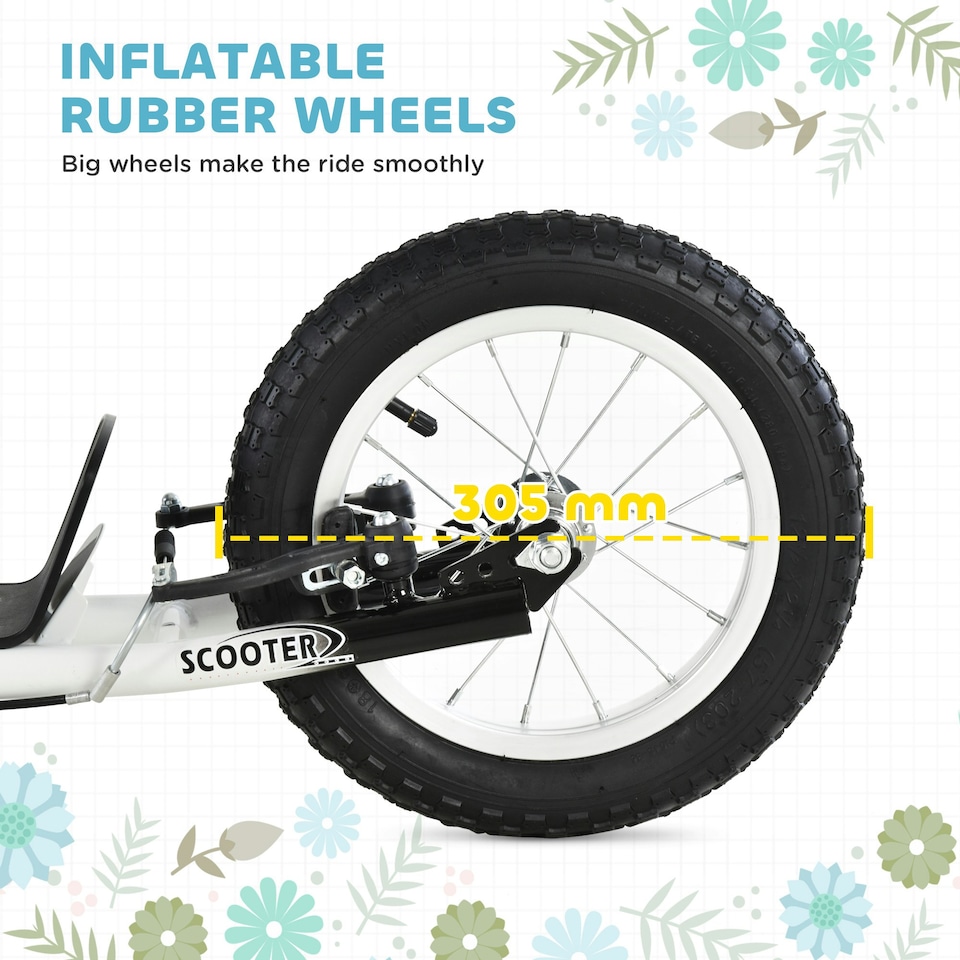 image 1 of HOMCOM Kids Stunt Scooter with 12" Rubber Tyres, Adjustable Handlebar, White