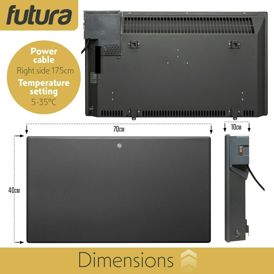image 1 of Futura 1500W Electric Panel Wall Radiator Heater Grey
