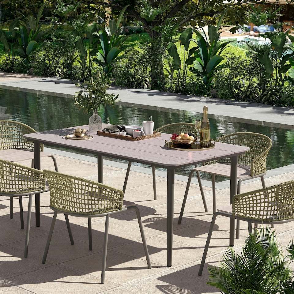 image 1 of Outsunny Garden Table with Rust Resistant Metal Frame, Light Grey Grey | Light Grey