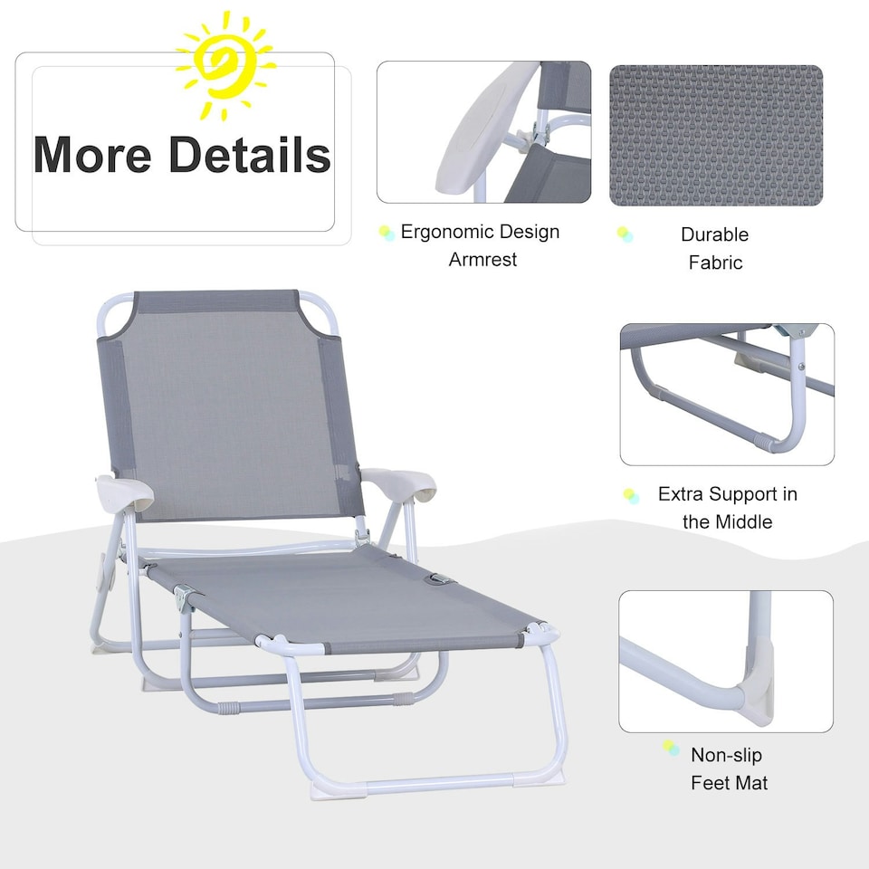 image 1 of Outsunny Folding Sun Lounger Garden Reclining Lounge Chair 4Level Backrest