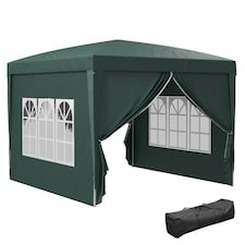Outsunny 3 x 3 m Garden Pop Up Gazebo, Wedding Party Tent Marquee, Water Resistant Awning Canopy with Sidewalls, Windows, Carry Bag, Green