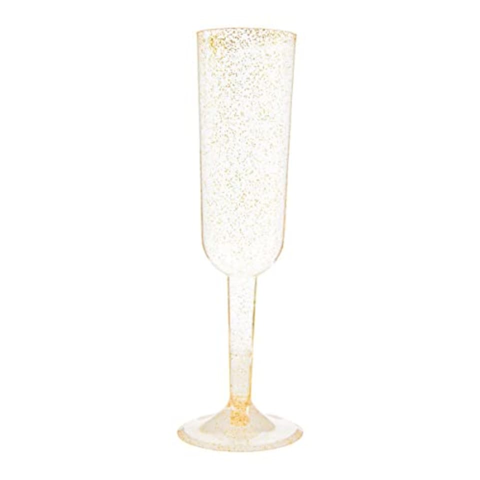 image 1 of Gold Glitter Plastic Champagne Glasses - Pack of 4
