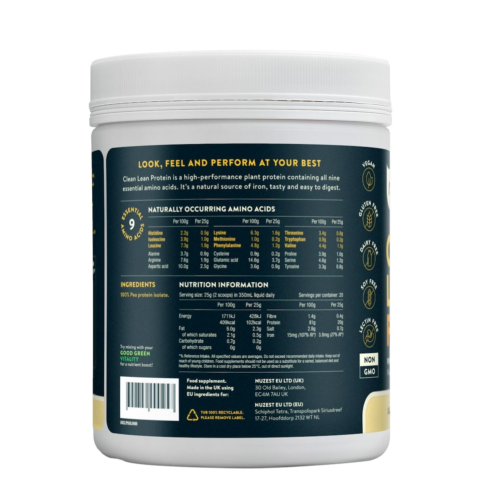 image 1 of Clean Lean Protein - Just Natural Pea Protein Powder - Vegan