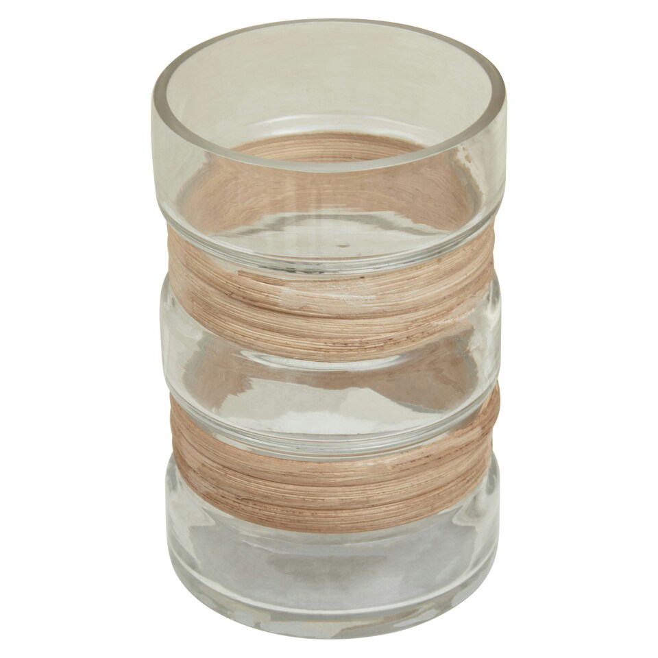 image 1 of Interiors by Premier Small Glass Vase, Coastal and Textured Glass Vase, Clear Glass and Natural Cane Rustic Vase, Clear Vase Clear