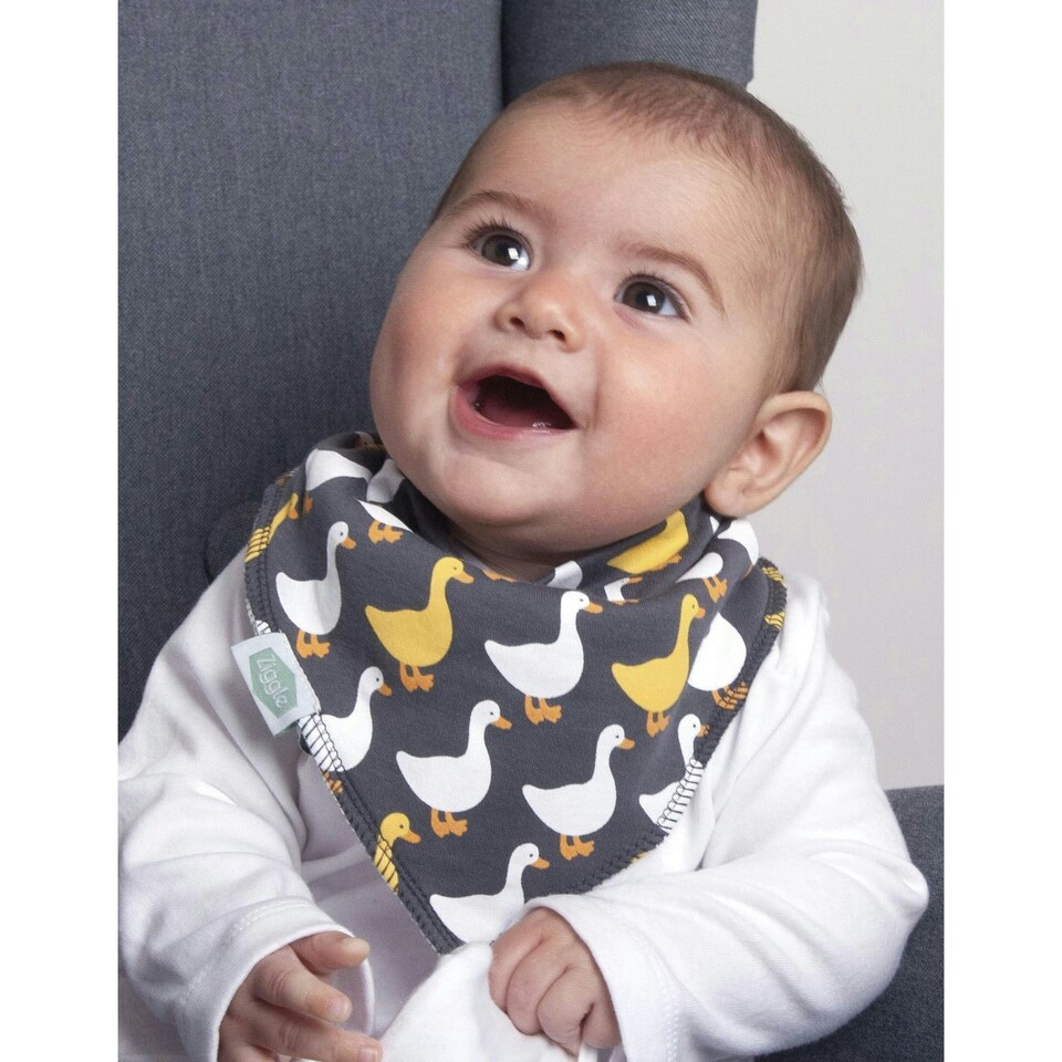 image 1 of Ziggle Baby Dribble Bib Farm Geese | Grey | One Size | 1