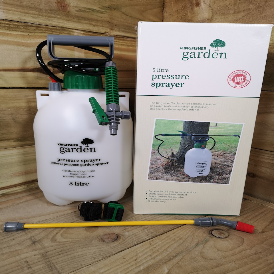 image 1 of 5 Litre Garden Pressure Sprayer with Shoulder Strap for Weeds / Fertiliser | White | White