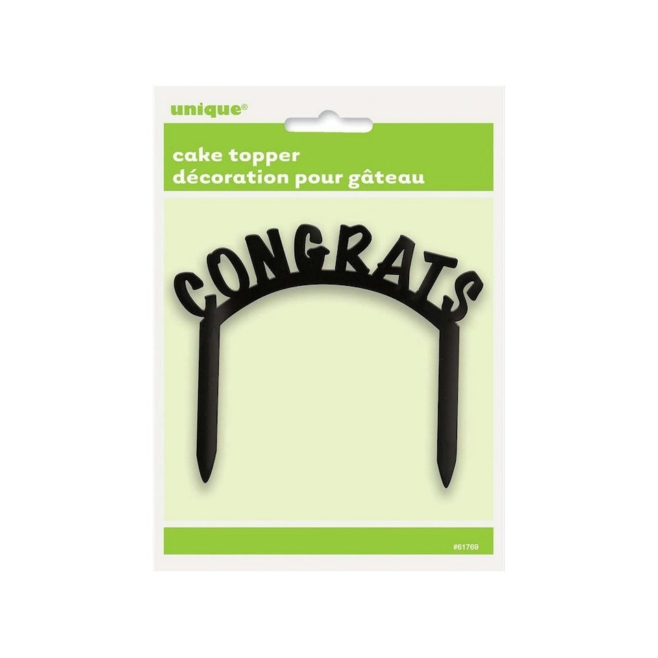 Unique Party Congrats Plastic Cake Topper - Black - One Size