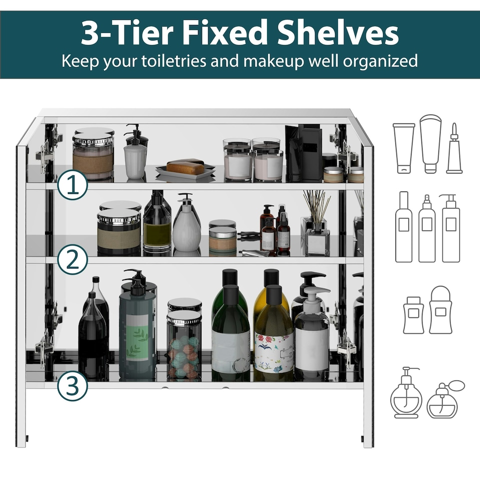 image 1 of HOMCOM Bathroom Cabinet Double Door Wall Mounted Mirror Stainless Steel