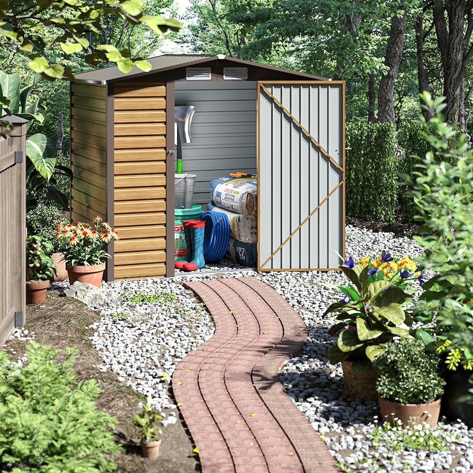image 1 of Living and Home Outdoor Storage Shed - Natrual Wood Brown 190 x 131 x 187cm