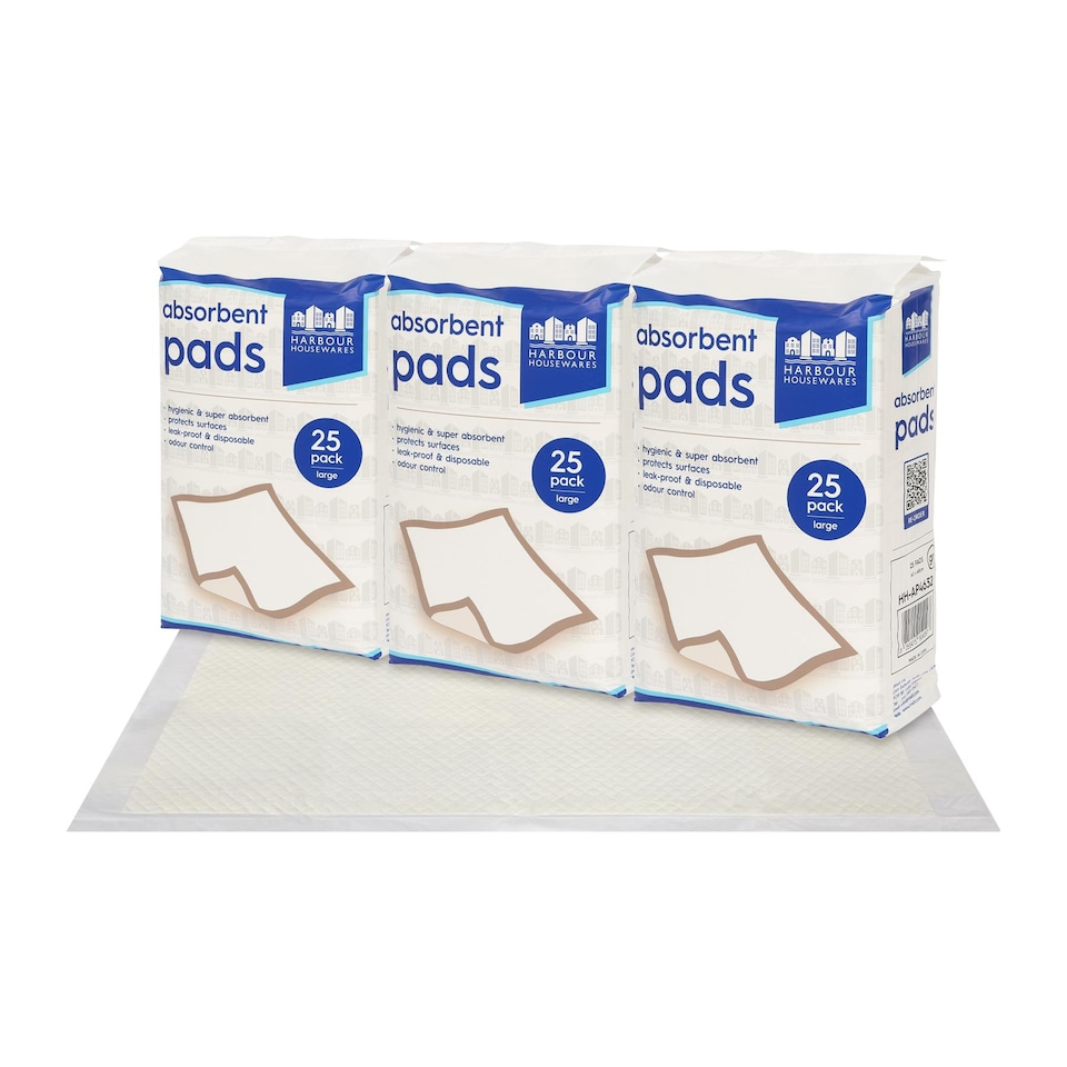 image 1 of Harbour Housewares 75x Disposable Incontinence Bed Pads - 60 x 60cm - Waterproof High Absorbency Mattress Protector Bed Sheet