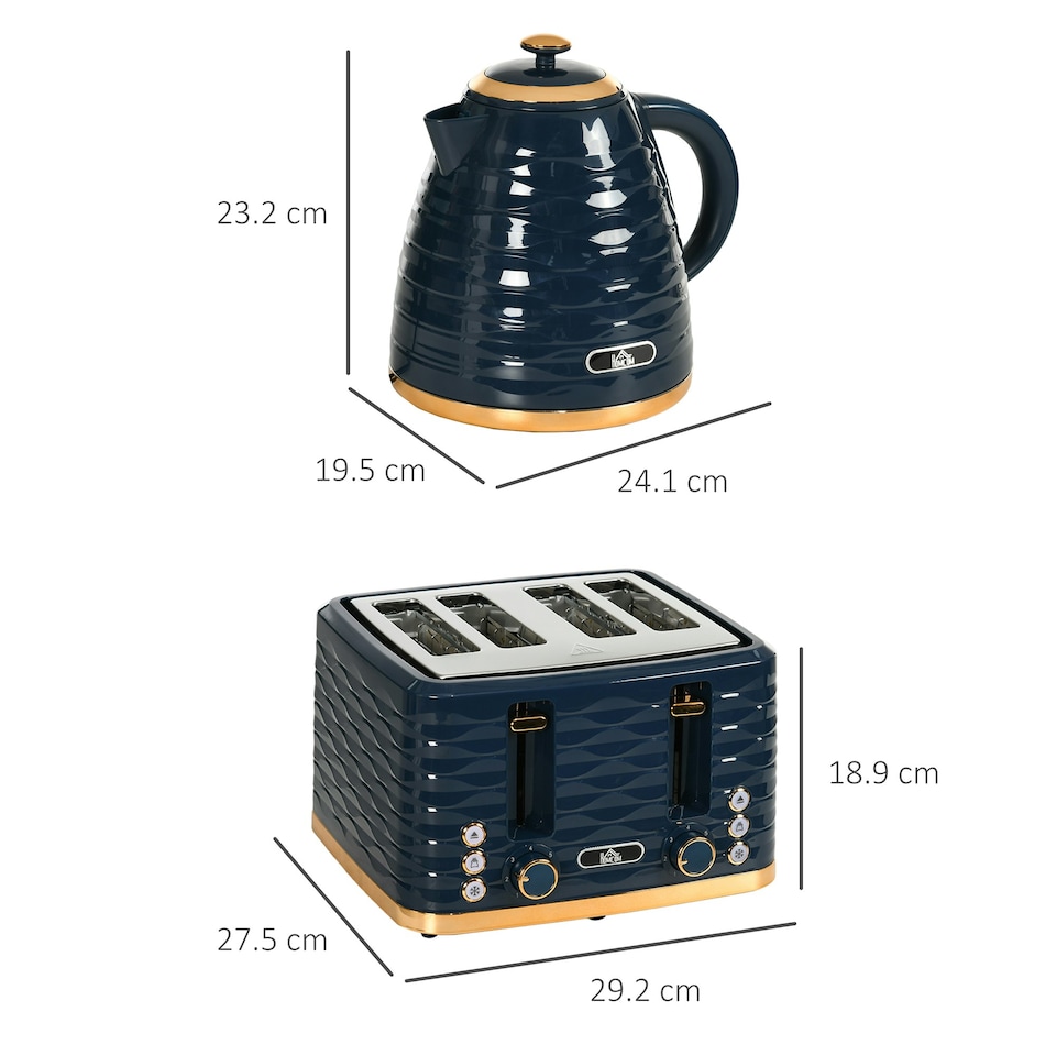 image 1 of HOMCOM Kettle and Toaster Set 1.7L Rapid Boil Kettle & 4 Slice Toaster Blue