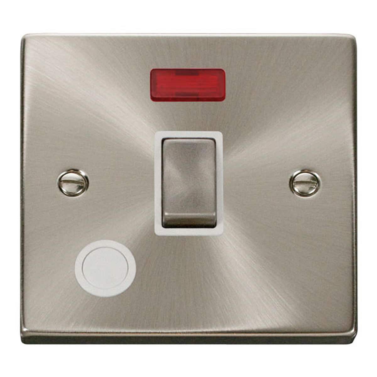 SE Home Satin / Brushed Chrome 1 Gang 20A Ingot DP Switch With Flex With Neon in Metallic Silver