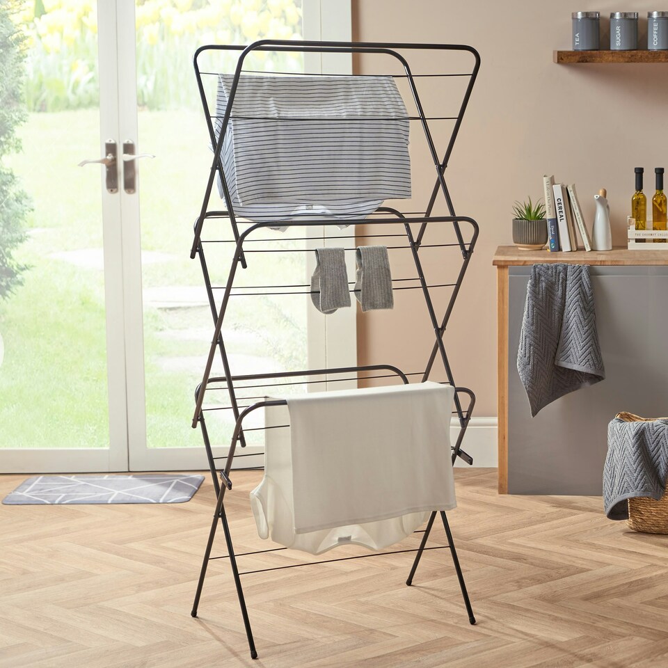 image 1 of OHS 3 Tier Clothes Dryer Airer Foldable Clothing Rack Washing Line Drying Horse 15m