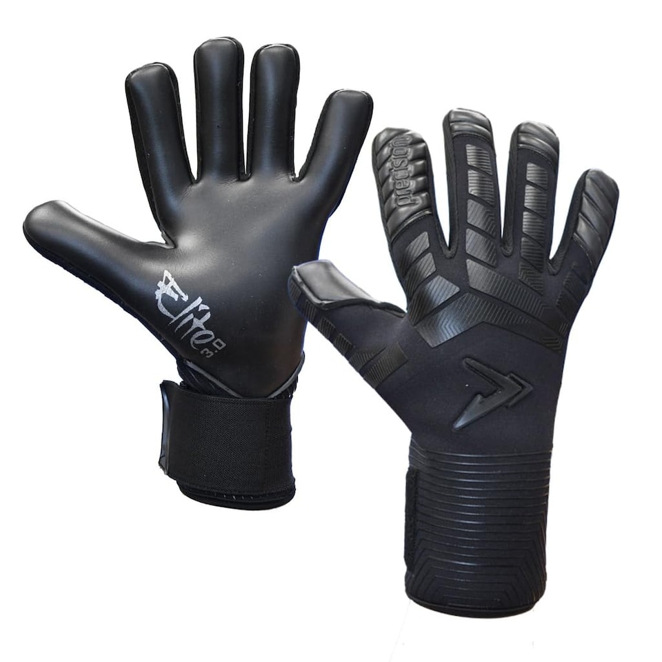 image 1 of Precision Elite 3.0 Blackout Contact Goalkeeper Gloves, 4 mm Black Contact Latex Grip, Super Lite Negative Cut, Strapless Or Strapped Fit, 10