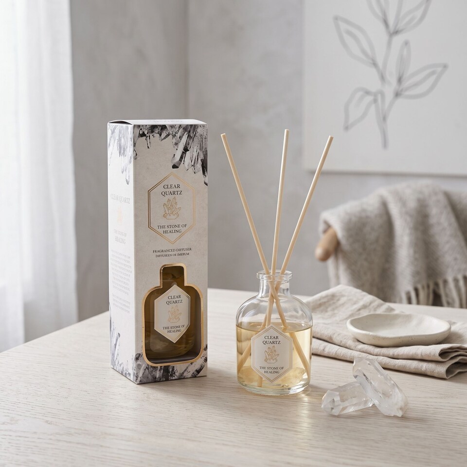 image 1 of Homescapes Clear Quartz Crystal Reed Diffuser – Fresh Linen Scent