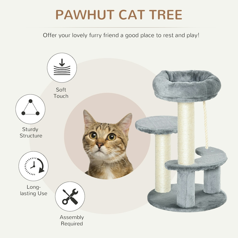 image 1 of PawHut 65cm Cat Tower, Small Cat Condo with Sisal Posts, Rope, Perches Grey